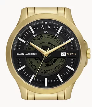 Armani Exchange Automatic Quartz Three-Hand Date Gold-Tone Stainless Steel Watch