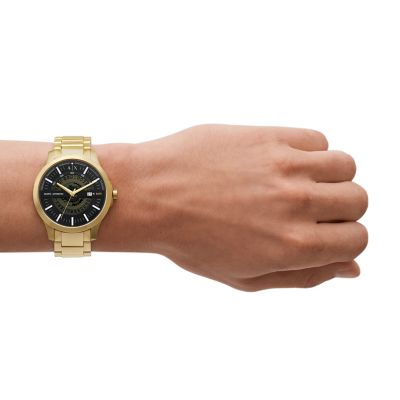 Armani Exchange Automatic Quartz Three-Hand Date Gold-Tone