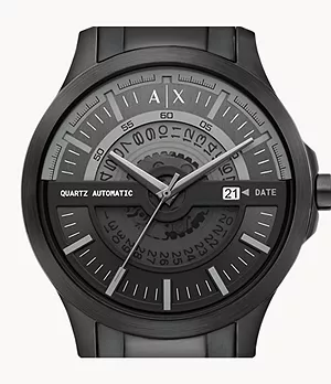 Armani Exchange Automatic Quartz Three-Hand Date Black Stainless Steel Watch