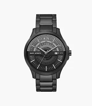 Armani Exchange Automatic Quartz Three-Hand Date Black Stainless Steel Watch