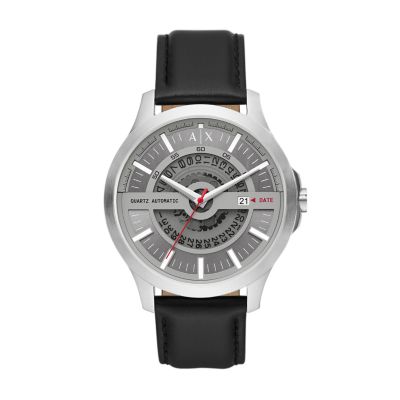 Armani Exchange Automatic Quartz Three-Hand AX2445 - Leather Watch - Black Watch Date Station