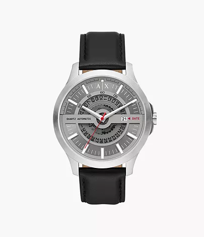 Armani Exchange Automatic Quartz Three-Hand Date Black Leather Watch -  AX2445 - Watch Station