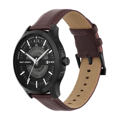 Armani Exchange Automatic Quartz Three-Hand Date Brown Leather