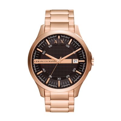 Watch Watch Steel Date Armani - Stainless Exchange Gold-Tone Rose Station Three-Hand - AX2449