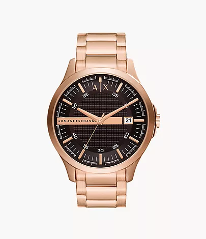 Armani Exchange Three-Hand Date Rose Gold-Tone Stainless Steel Watch