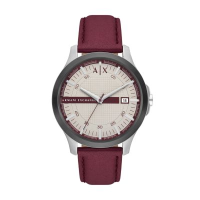 Automatic Watch Date Three-Hand Exchange Armani Watch - Black AX2445 Quartz Station - Leather