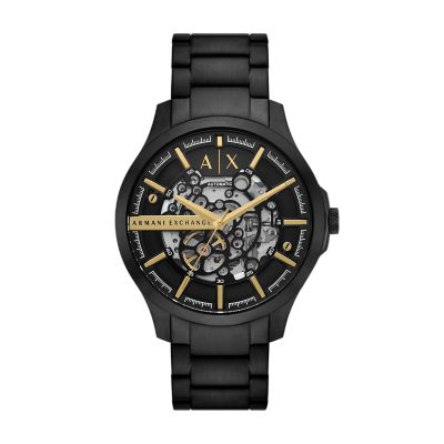 Black for Armani Exchange Automatic Rose Gold-Tone Stainless Steel Watch