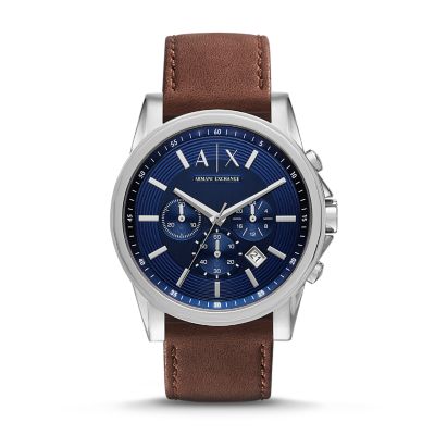 Armani Exchange Men's Chronograph Brown Leather Watch - Brown