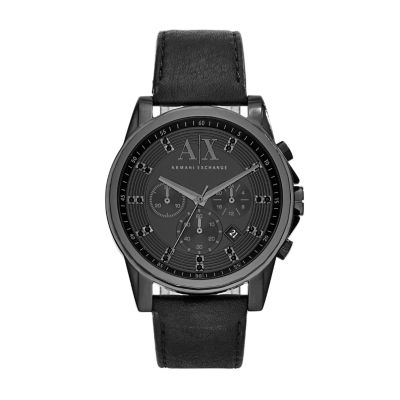 Chronograph Black Leather Watch 