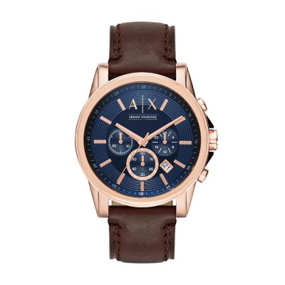 Armani Exchange Men's Chronograph Brown Leather Watch - Brown