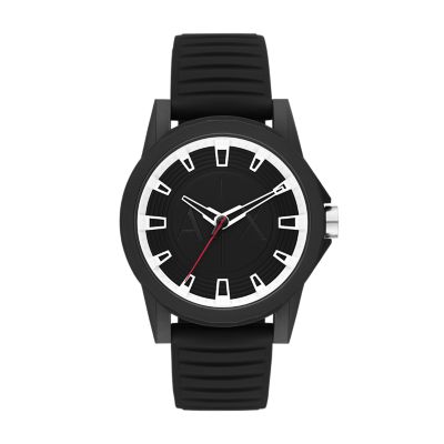 Armani Exchange Three-Hand Black Silicone Watch