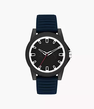Armani Exchange Three-Hand Blue Silicone Watch