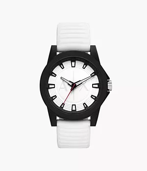 Armani Exchange Three-Hand White Silicone Watch