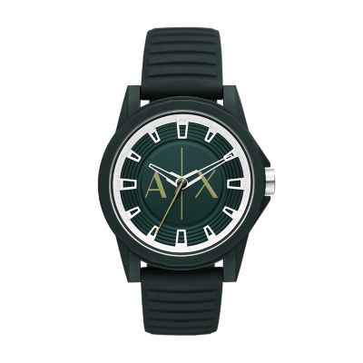 Armani Exchange Three-Hand Green Silicone Watch Station Watch - - AX2530