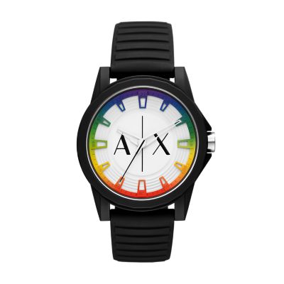 - Three-Hand Armani Watch Station Black Exchange AX2527 - Silicone Watch