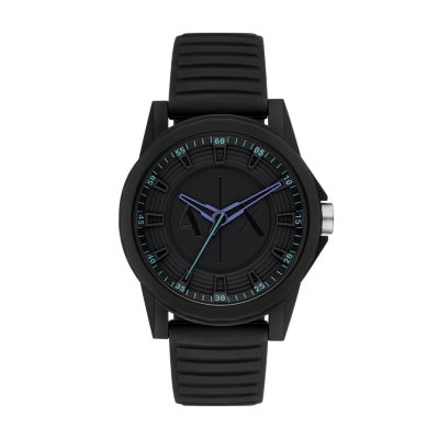 Armani Exchange Men's Three-Hand Black Silicone Watch - Black