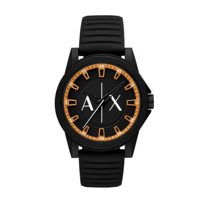 Armani Exchange Three Hand Black Silicone Watch AX2536 Watch Station