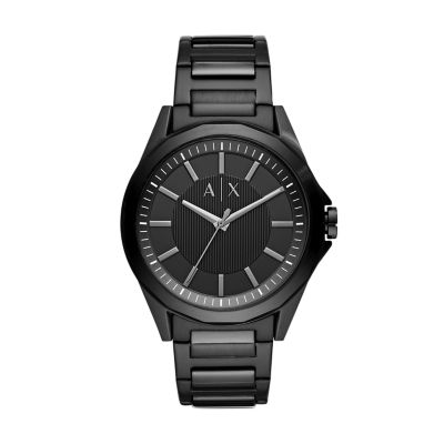 Three-Hand Black Stainless Steel Watch 
