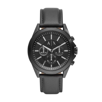 Chronograph Black Leather Watch 