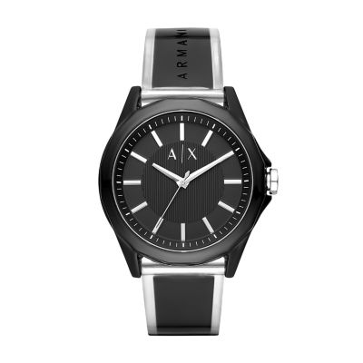 Three-Hand Black Polyurethane Watch 