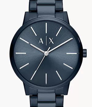 Armani Exchange Three-Hand Blue Stainless Steel Watch