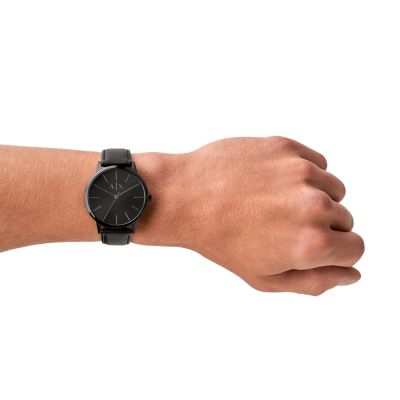 Armani Exchange Three-Hand Black Leather Watch - AX2705 - Watch Station