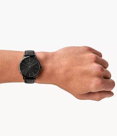 Armani Exchange Three-Hand Black Leather Watch - AX2705 - Watch Station