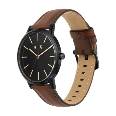 Armani Exchange Three-Hand Brown Leather Watch - AX2706 - Watch Station