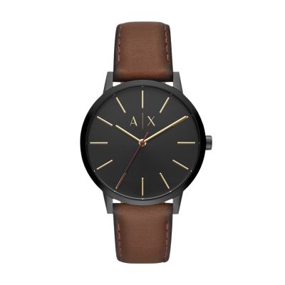 Armani Exchange Men's Three-Hand Brown Leather Watch - Brown