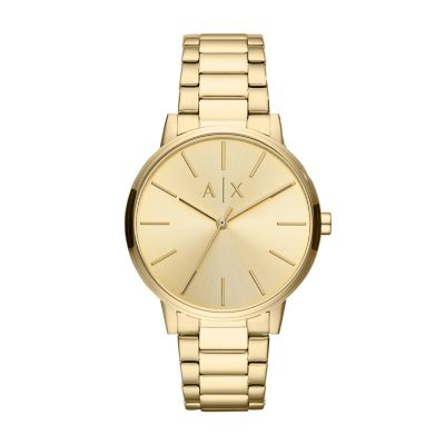 Armani Exchange Three Hand Gold Tone Stainless Steel Watch