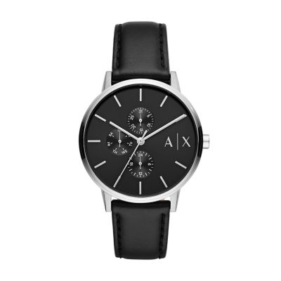 Exchange Watch - - Leather Multifunction Watch Black Armani Station AX2745
