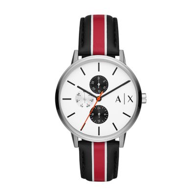 Armani Exchange Multifunction Black Leather Watch and Black Onyx