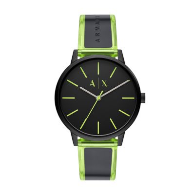 Armani Exchange Three Hand Black and Neon Green Polyurethane Watch