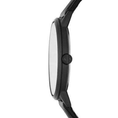 Armani Exchange Three-Hand Black Leather Watch - AX2732