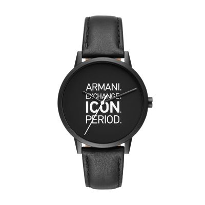 Armani Exchange Three Hand Black Leather Watch AX2732 Watch