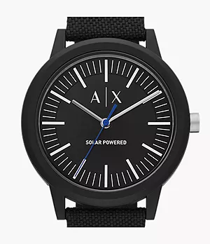 Armani Exchange Solar-Powered Black Fabric Watch