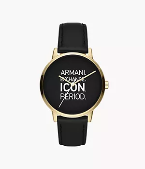 Armani Exchange Uhr 3-Zeiger-Werk Leder schwarz