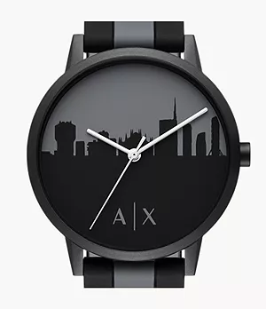 Armani Exchange Uhr 3-Zeiger-Werk Silikon schwarz grau