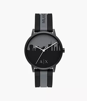 Armani Exchange Three-Hand Black and Grey Silicone Watch