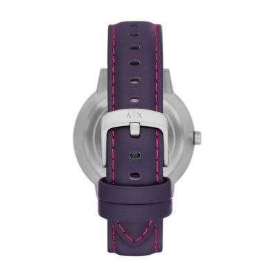 Armani Exchange Three-Hand Purple Leather Watch - AX2744 - Watch Station