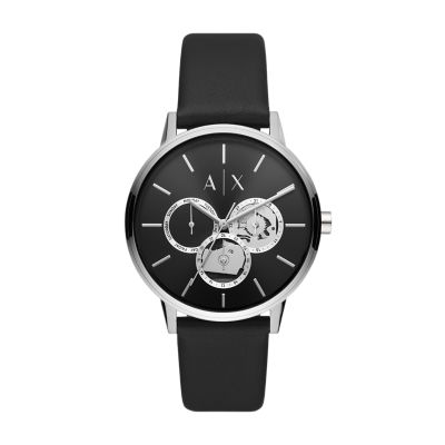 Armani Exchange Multifunction Black Leather Watch and Black Onyx 