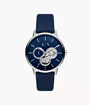 Armani Exchange Multifunction Blue Leather Watch