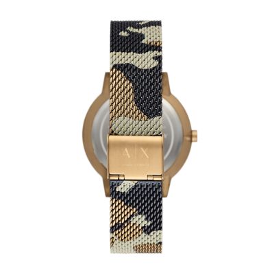 Armani Exchange Three-Hand Camo Pattern Stainless Steel Mesh Watch