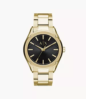 Armani Exchange Three-Hand Gold-Tone Steel Watch