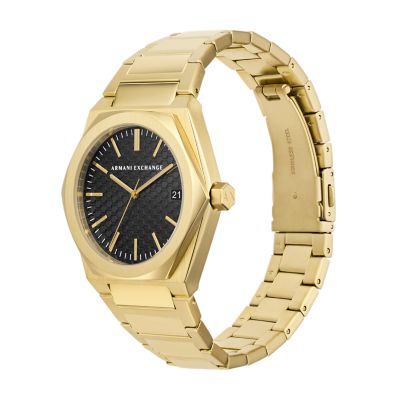 Armani Exchange Three-Hand Date Gold-Tone Stainless Steel Watch