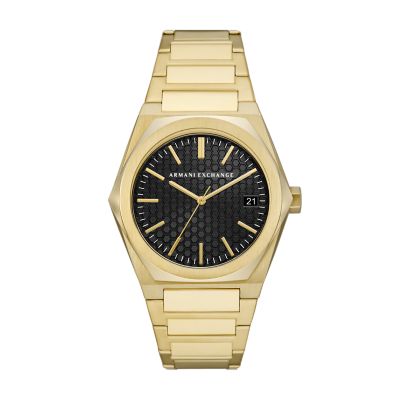 Armani Exchange Three-Hand Gold-Tone Stainless Steel Watch