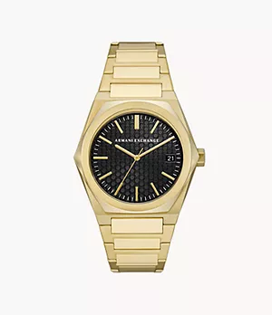 Armani Exchange Three-Hand Date Gold-Tone Stainless Steel Watch