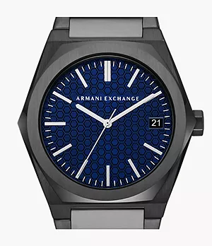 Armani Exchange Three-Hand Date Gunmetal Stainless Steel Watch
