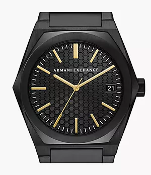 Armani Exchange Three-Hand Date Black Stainless Steel Watch