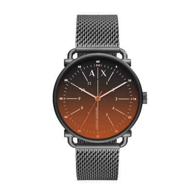 Armani Exchange Three-Hand Gunmetal-Tone Stainless Steel Mesh